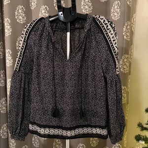 Lucky Brand Black and White Blouse with Tassels